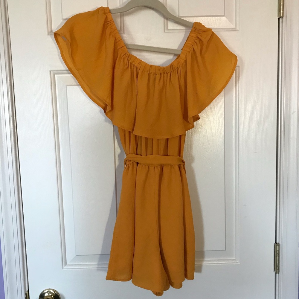 Forever 21 Mustard Off the Shoulder Romper, S